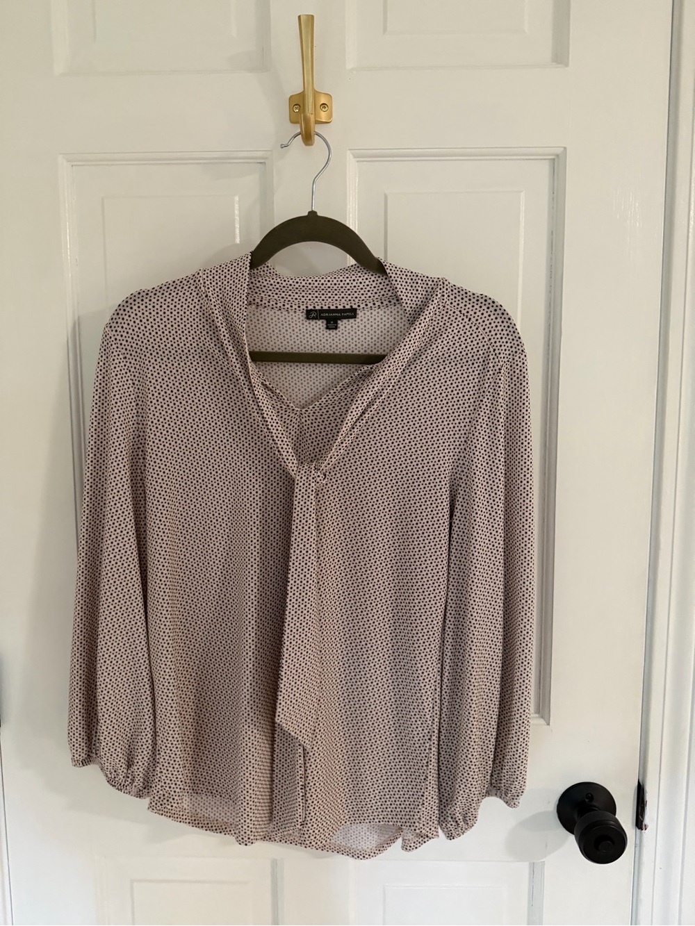 Adrianna Papell Blush Pink Microdot Tie-Front Blouse